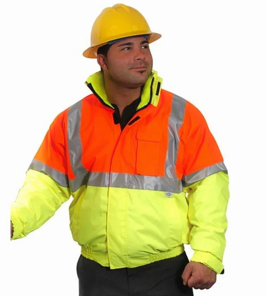 Reflective Bomber Work Jacket - Class 3 Hi-Vis Orange and Lime