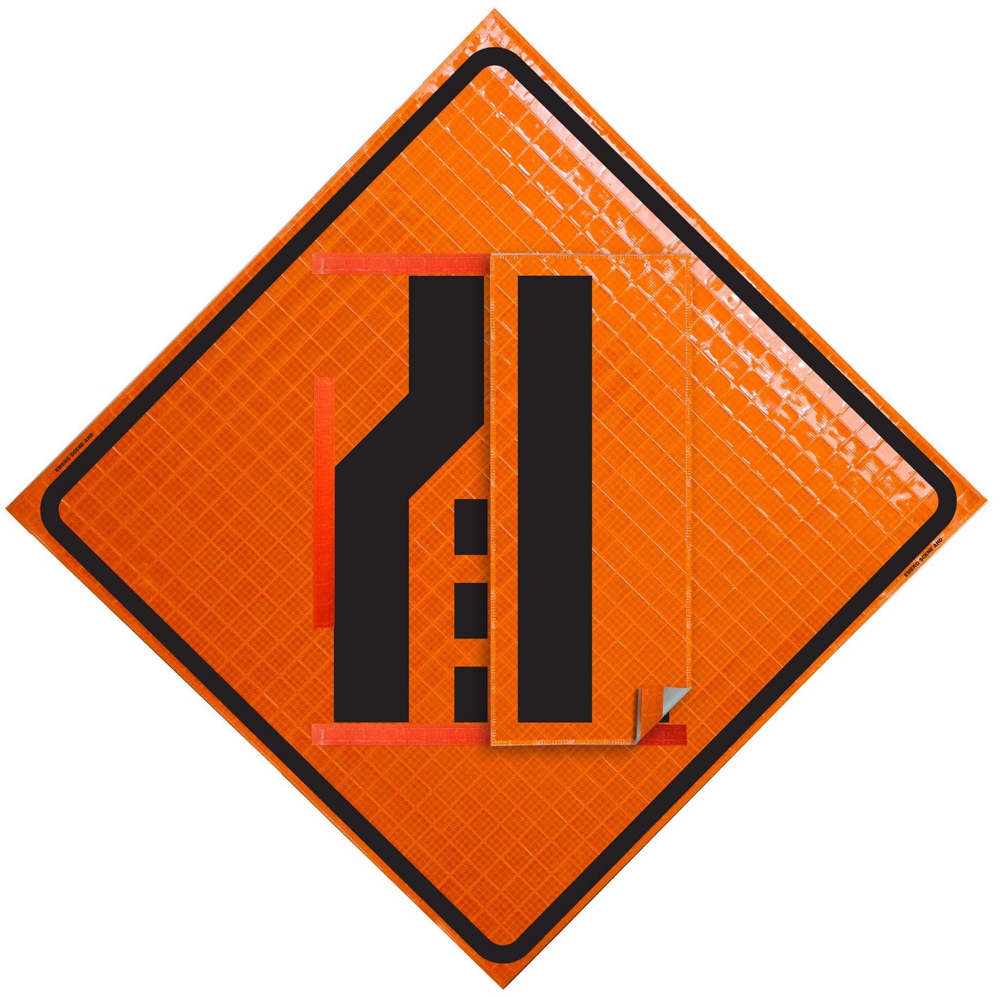 Roll Up Sign 36x36 With Reinforcement Ribs, Black/Orange, Left/Right Lane Ends Merge Symbol